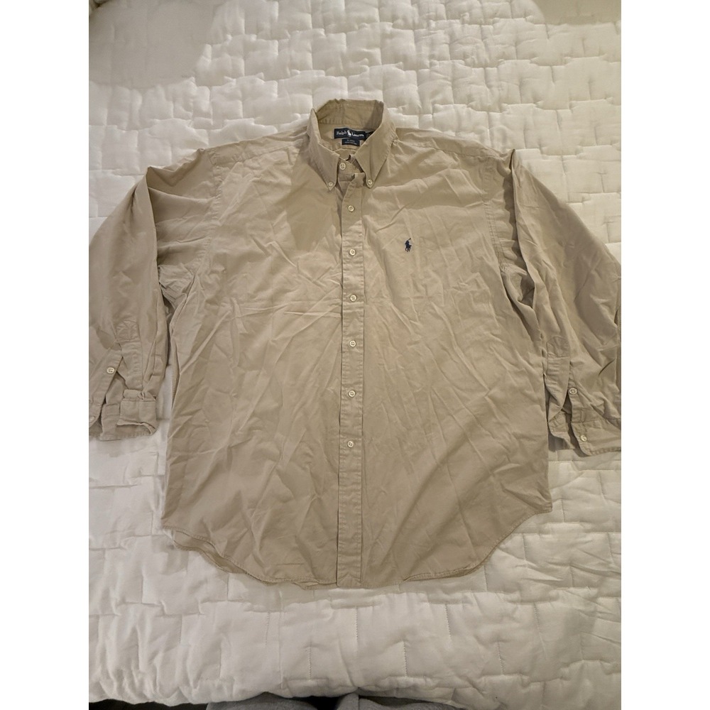 Polo Ralph Lauren Long Sleeve Men's XL Button Up Logo Pony Beige Blake Cotton